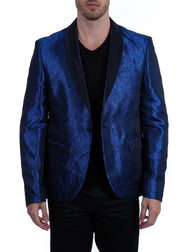 Ornamental Pattern Metallic Evening Blazer Blue