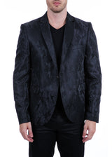 Brushed Leaves Pattern Satin Finish Evening Blazer Black