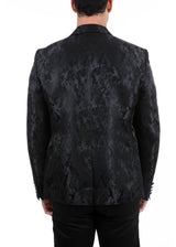 Brushed Leaves Pattern Satin Finish Evening Blazer Black