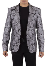 Abstract Mandala Pattern Evening Blazer Silver