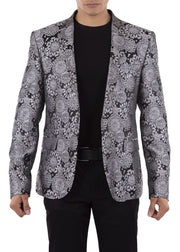 Abstract Mandala Pattern Evening Blazer Silver