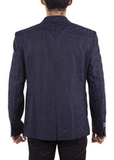 Brocade Smoke Pattern Evening Blazer Navy