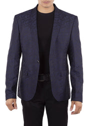 Brocade Smoke Pattern Evening Blazer Navy