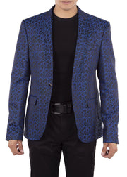 Acanthus Leaf Pattern Evening Blazer Royal Blue