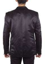 Satin Finish Evening Blazer Solid Black