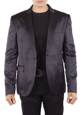 Satin Finish Evening Blazer Solid Black