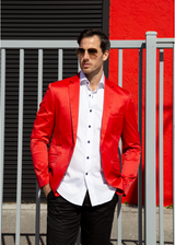 Satin Finish Evening Blazer Solid Red