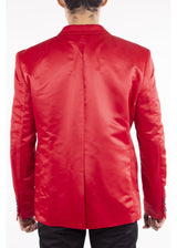 Satin Finish Evening Blazer Solid Red