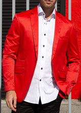 Satin Finish Evening Blazer Solid Red