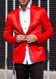 Satin Finish Evening Blazer Solid Red