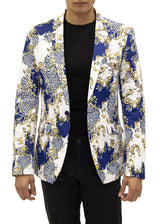 Abstract Baroque Blue Cheetah Print Evening Blazer White