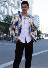 Abstract Baroque Blue Cheetah Print Evening Blazer White