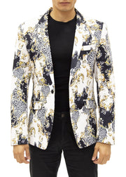 Abstract Baroque Black Cheetah Print Evening Blazer White