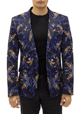 Abstract Baroque Motif Evening Blazer Navy