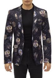 Coat of Arms Print Evening Blazer Black