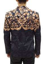 Baroque Acanthus Shoulder Detail Pattern Evening Blazer Black