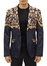 Baroque Acanthus Shoulder Detail Pattern Evening Blazer Black