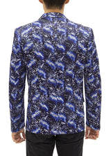 Abstract Rose Honeycomb Print Evening Blazer Navy