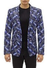 Abstract Rose Honeycomb Print Evening Blazer Navy