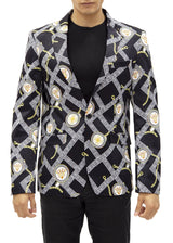 Greek Key Imperial Print Evening Blazer Black