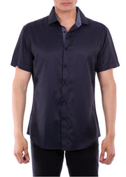 202117 - Men's Navy Button Up Short Sleeve Dress Shirt