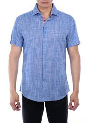 202119 - Men's Blue Button Up Short Sleeve Dress Shirt