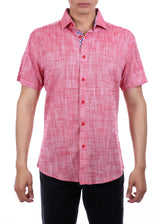 202119 - Men's Red Button Up Short Sleeve Dress Shirt