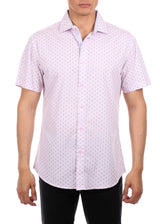 Dashed Dots Short Sleeve Dress Shirt Pink