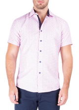 202131 - Men's Pink Button Up Short Sleeve Dress Shirt