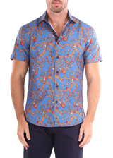 Paisley On Gingham Short Sleeve Dress Shirt Blue