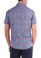 Paisley On Gingham Short Sleeve Dress Shirt Blue