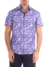 Paisley On Gingham Short Sleeve Dress Shirt Pink