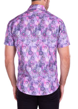 Psychedelic Mandala Print Short Sleeve Dress Shirt Pink