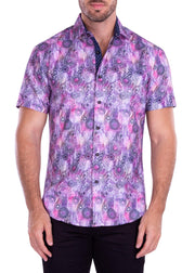 Psychedelic Mandala Print Short Sleeve Dress Shirt Pink