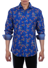 Oriental Lily On Canvas Long Sleeve Dress Shirt Navy