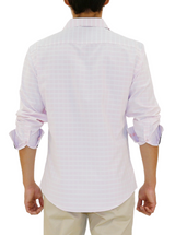 Windowpane Pattern Long Sleeve Dress Shirt Pink