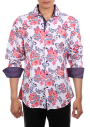 Floral Baroque Long Sleeve Dress Shirt White