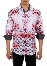 Diamond Ink Blot Red Button Up Long Sleeve Dress Shirt