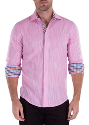 Men's Essentials Classic Solid Pink Linen Long Sleeve