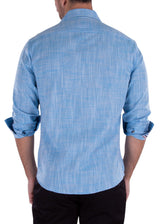 Men's Essentials Classic Solid Turquoise Linen Long Sleeve