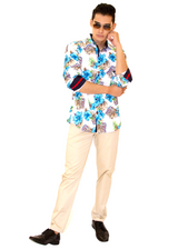 Blue Hibiscus Hawaiian Print Long Sleeve Dress Shirt White