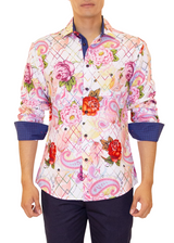 Paisley Floral Pink Button Up Long Sleeve Dress Shirt