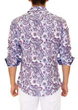 Wild Paisley White Button Up Long Sleeve Dress Shirt