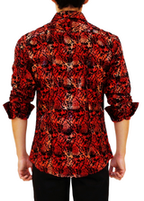 Velvet Paisley Metallic Plaid Long Sleeve Dress Shirt Red