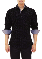 Velvet Pattern Long Sleeve Dress Shirt Black