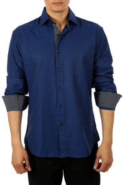 Men's Navy Button Up Long Sleeve Dress Shirt