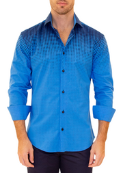 Halftone Effect Turquoise Button Up Long Sleeve Dress Shirt