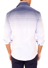 Halftone Effect White Button Up Long Sleeve Dress Shirt