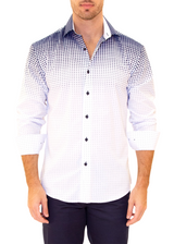 Halftone Effect White Button Up Long Sleeve Dress Shirt