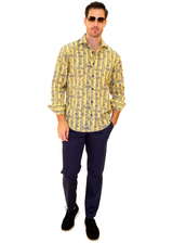 Floral Zig-Zag Print Long Sleeve Dress Shirt Yellow